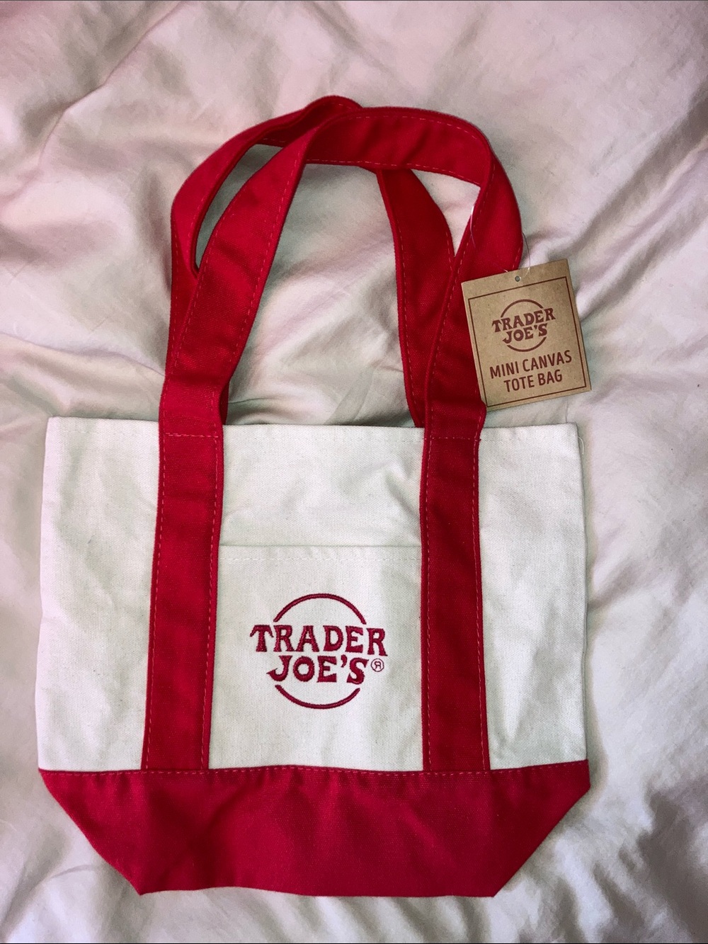Trader Joe's Mini Tote Bag Red and White